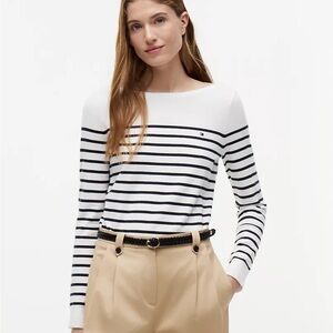 Tommy Hilfiger Blue and White Striped Long Sleeve Boatneck Sweater